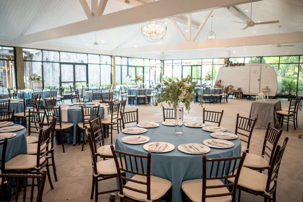 Ballroom at Butler's Courtyard, a modern reception space, with sweeping views of the unique courtyard and historic venue. 
