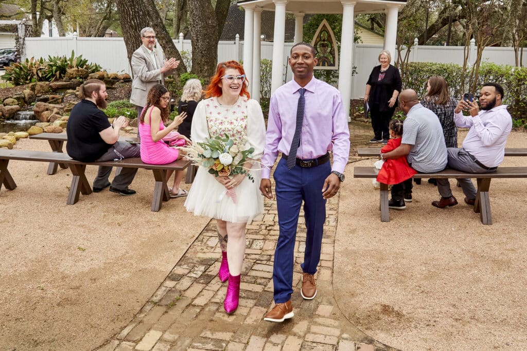 Happy quirky couple during Valentine's Day Elopement